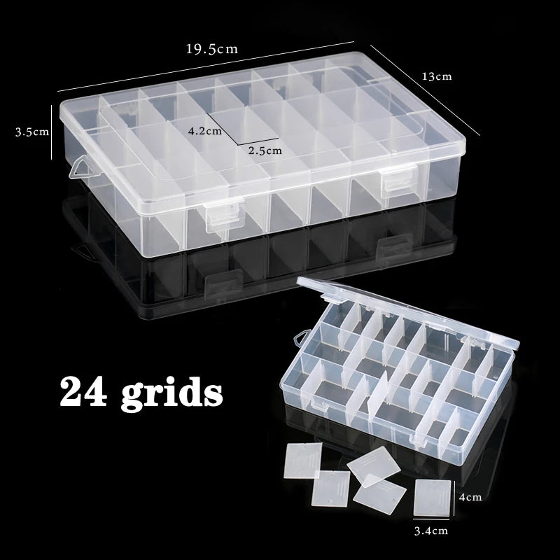 Plastic Jewelry Box 10/15/24 Compartment Slot Organizer Storage Beads Container Adjustable Jewelry Storage Box Rectangle Cas…