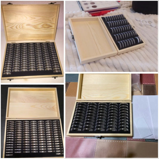 HILIFE Coin Storage Box With Adjustment Pad 20/30/50/100PCS Adjustable Wooden Commemorative Coin Collection Case Holder Caps…