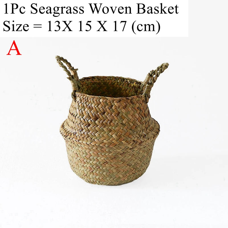 Zerolife Seaweed Wicker Basket Rattan Hanging Flower Pot Dirty Clothes Basket Storage Basket Cesta Mimbre Basket Picnic Bask…