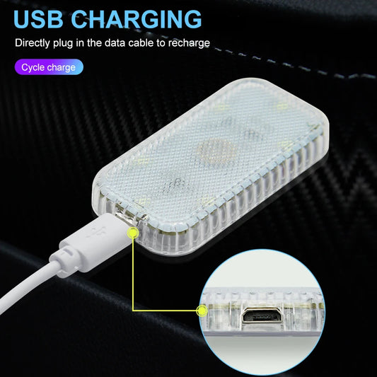 LED Touch Light Mini Wireless Car Interior Lighting Auto Roof Ceiling Reading Lamp for Door Foot Trunk Storage Box USB Charg…