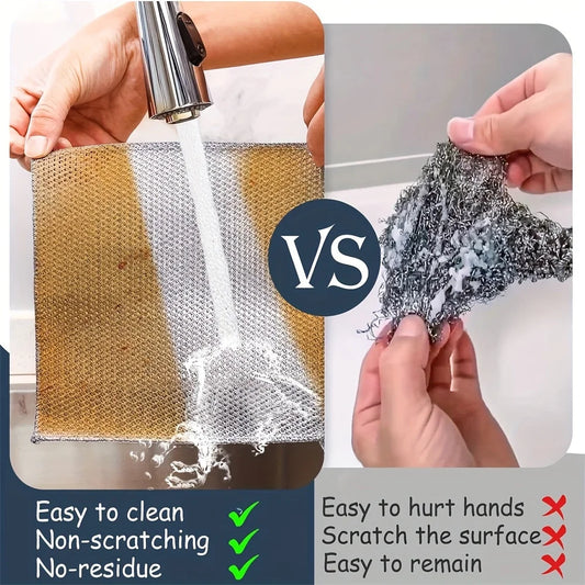 20-5pcs Thickened Steel Wire Cleaning Cloth Non-Scratch Double-layer Iron Microfiber Mesh Dishrag Washing Pot Rags Kitchen T…
