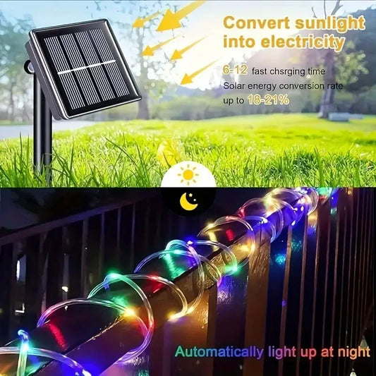 LED Solar String Lights Garden Waterproof Tube Rope Lamp Christmas Garland Fairy Lights For Outdoor Holiday Home Decoration…
