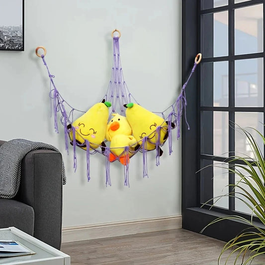 Large-capacity plush animal hammock net weaving Bohemian home decoration corner toy storage organizer plush toy hanging net…