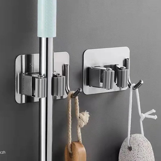 Stainless Steel Wall Mounted Mop Storage Rack No Nail Broom Holder Waterproof Household Organizer for Bathroom Kitchen - ima…