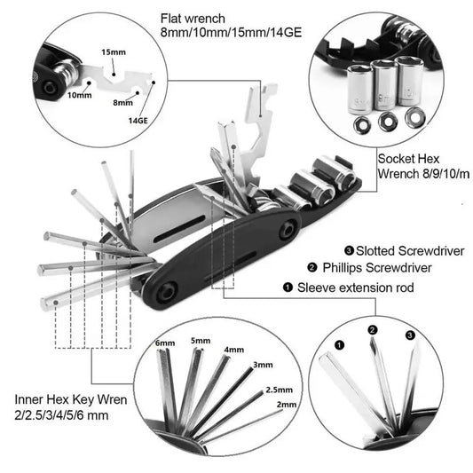 16 in 1 Portable Bicycle Repair Tools Kit Hex Wrench Nut Tire Screwdriver Motorcycle Bicycle Repair Tools - image 2