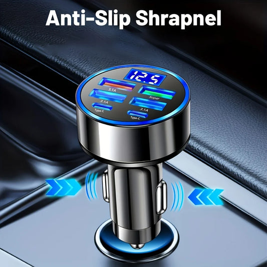 6-in-1 Fast Charging Car Adapter 3.1A Dual Type-C Digital Display Smartphones Tablets Power Banks Black Portable Charger - i…