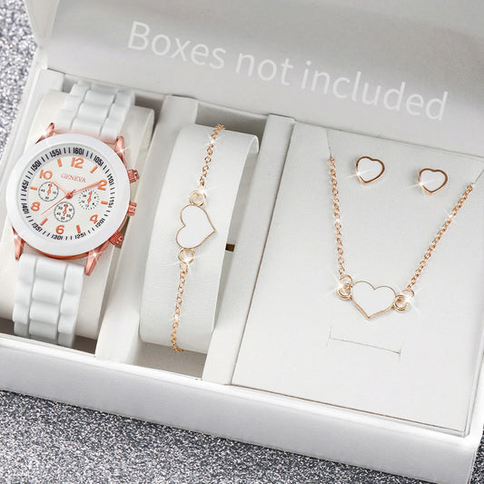 5/6PCS Women Watches Fashion Silicone Band Women Quartz Watches Jewelry Set Reloj Mujer Girls Clock Gift (Without Box) - ima…