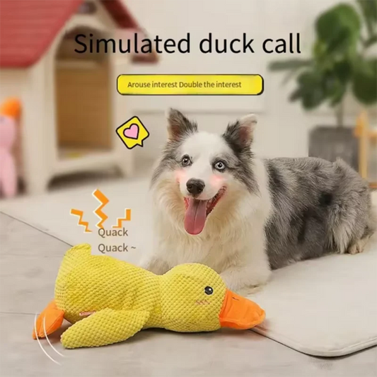 Dog sleeping with a dog hug duck toys to relieve boredom of little yellow duck pet interactive plush doll pet supplies - ima…