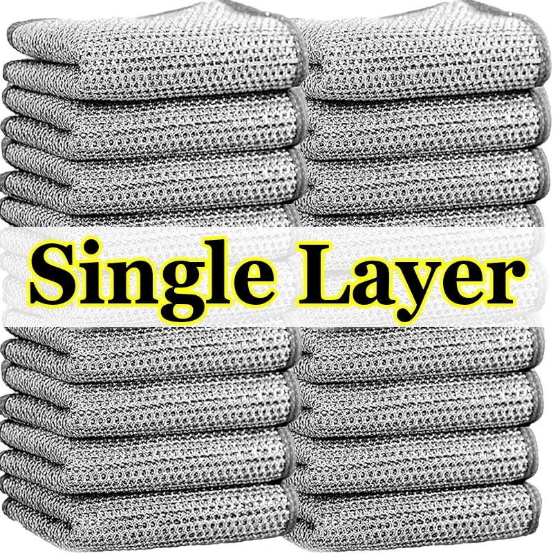 Wholesale Metal Steel Wire Rags Cloth Home Kitchen Pot Pan Dishwashing Double-sided Dishcloth Cleaning Cloths Towel Scrubber…