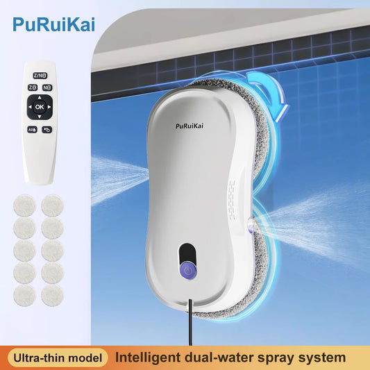 PuRuiKai Portable Window Cleaning Robot,Intelligent Cleaning with Dubbele Nozzle Water Sprayer, Remote Control - image 2