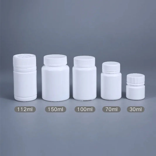 10pcs 20-200ml Plastic HDPE White Empty Seal Bottles, Refillable Pill Vials for Medicine, Capsule, Solid Powder, Reagent Sto…