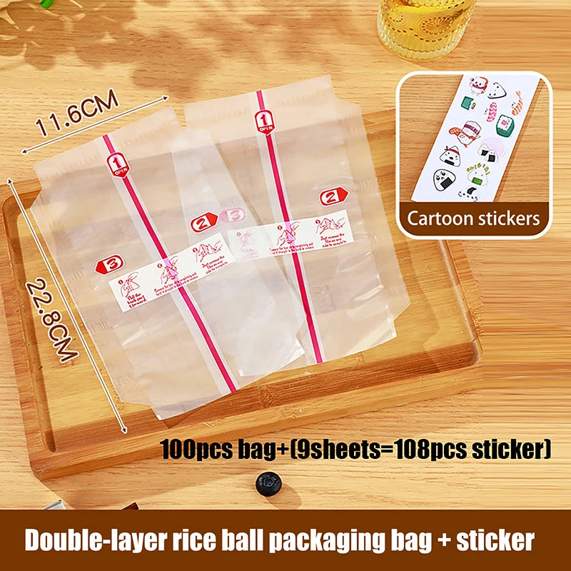 10/50/100Pcs PP Disposable Double Layers Triangle Rice Ball Packing Bag Nori Seaweed Onigiri Sushi Bag Onigiri Wrap Plastic…