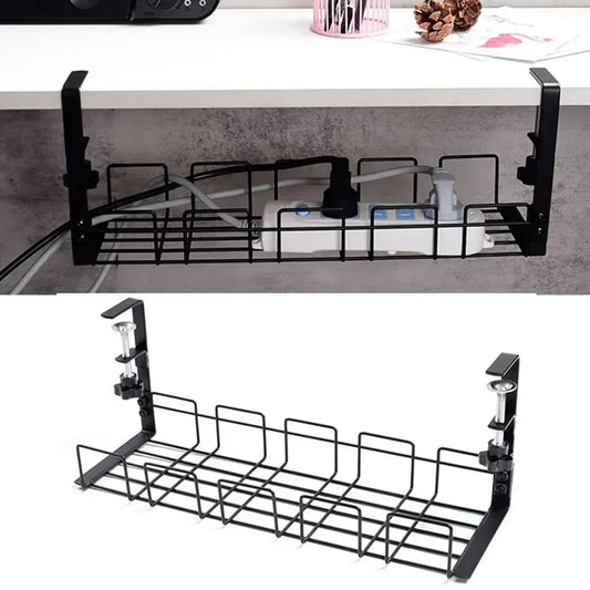 Under Table Storage Rack Metal Cable Management Tray Home Office Desk Wire Organizer No Punching Kitchen Storage Accessories…