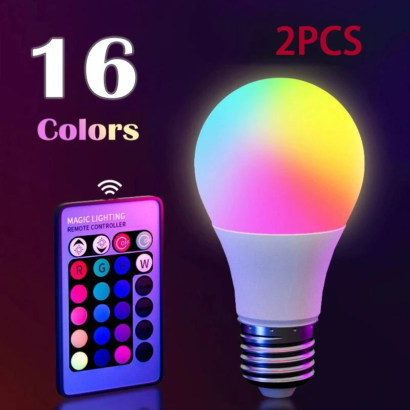 16 Colors RGB Bulb LED Multicolor Bulb E27 220V Household Lighting Dimmable 24 Key Remote Control Smart Lamp Atmosphere Ligh…