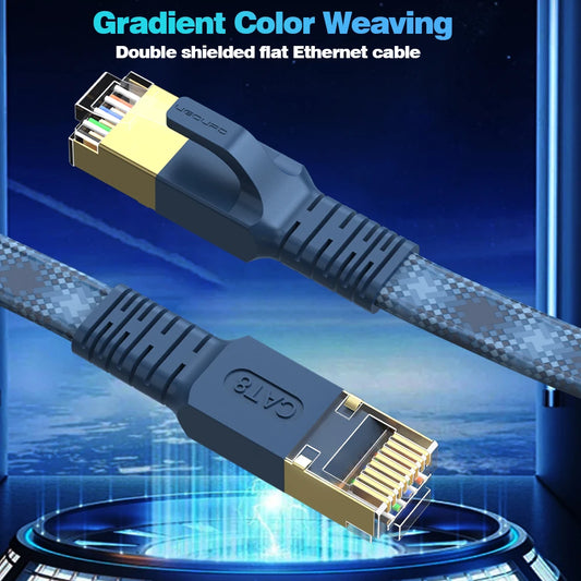 CAT 8 Flat Network Internet Cable 40Gbps 2000MHz Round RJ45 Nylon Braided LAN Cable Patch Cord for Modem Router PC PS4/5/6 X…