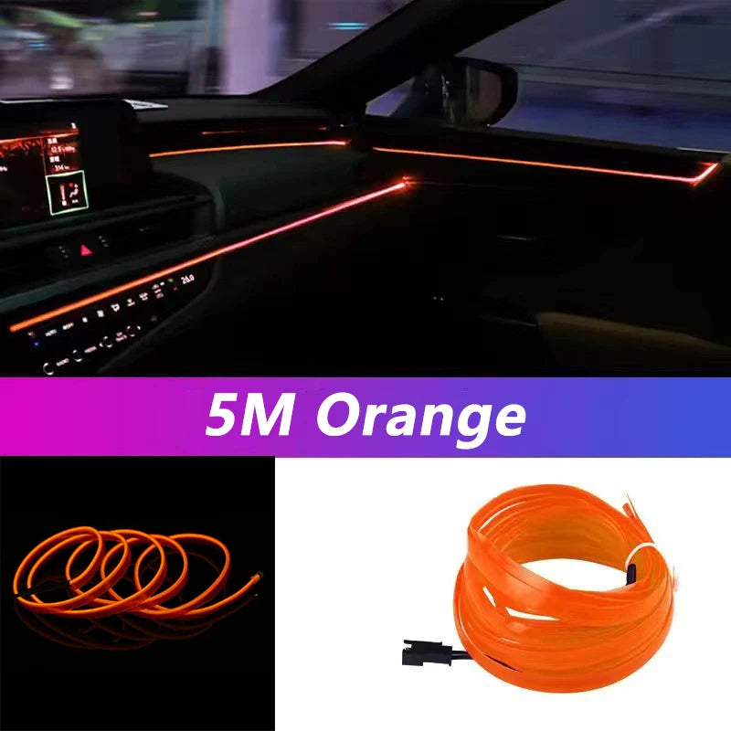 5M Car Interior Led Strip Light Neon EL Wiring Decorative Lamp For Auto DIY Flexible Ambient Light USB Party Atmosphere Diod…
