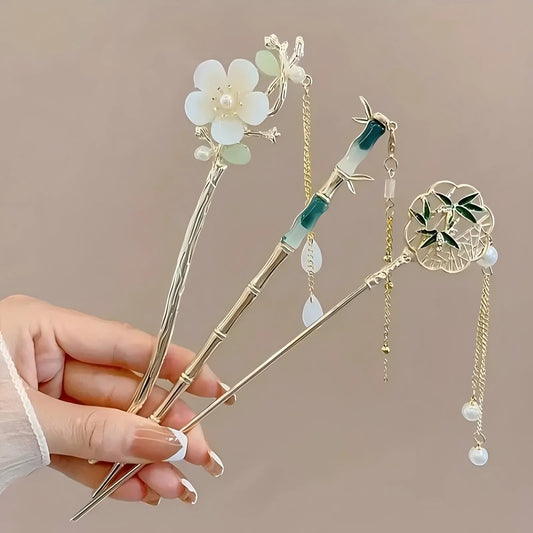 1/6pcs Elegant Chinese Style Tassel Hair Stick Traditional Floral Design Hairstyle Accessory Women Jewelry Hairpin Hairneedl…