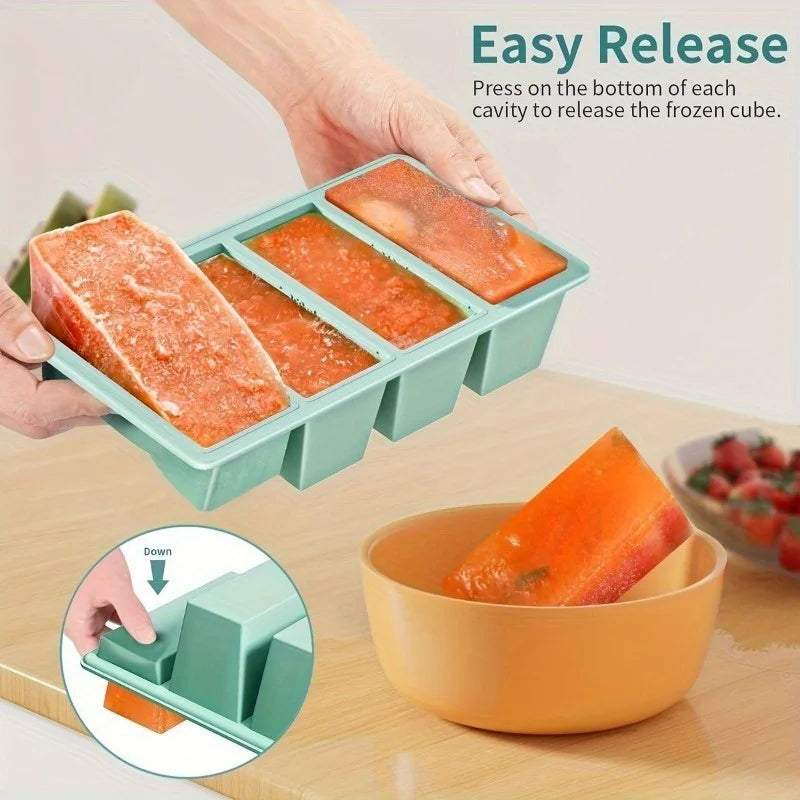 1pc Silicone Freezer Tray with Lid - Durable Kitchen Storage for Soup, Broth & Sauces - Stackable Food Prep Container - imag…