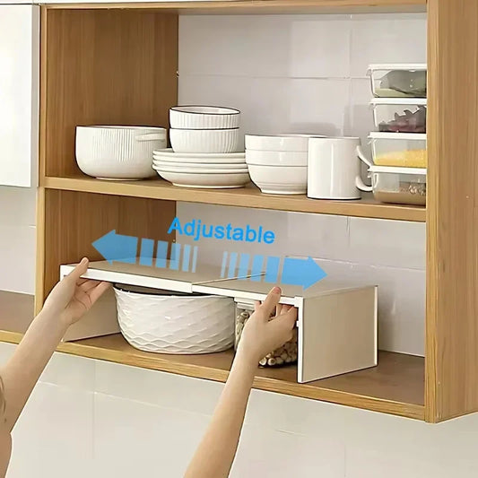 1/2pcs Kitchen Stretchable Cabinet Shelf Cupboard Separated Storage Rack Countertop Organizer Spice Organizer Shelf Save Spa…