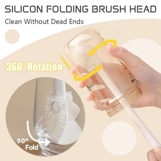 New Foldable Silicone Bottle Cleaning Brush Long Handle Soft Brush Head Glass Cup Cleaner Multifunctional Kitchen Tool for C…