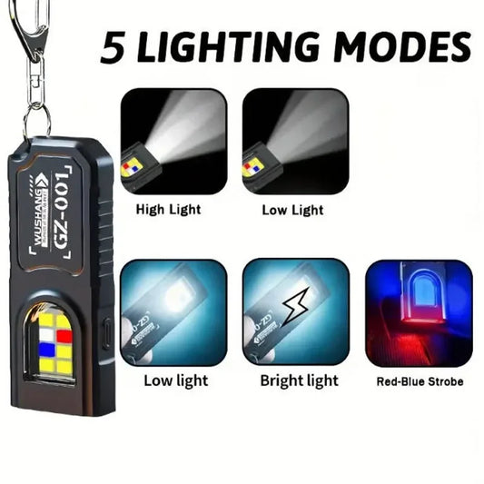 Powerful Mini COB LED Keychain Flashlight USB C Rechargeable Hanging Work Light Waterproof Keyring Camping Walking Pocket La…