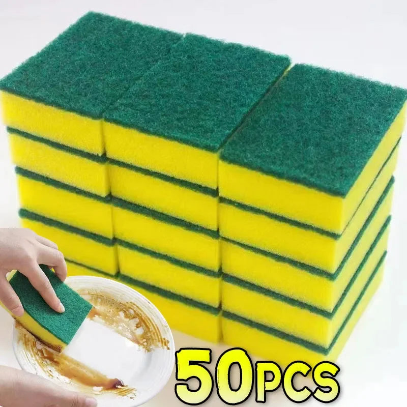 100/1Pcs Kitchen Dishwashing Sponge Soft Absorbent Clean Rub Pot Rust Scouring Pad Removing Kits Household Cleaning Brush Sp…