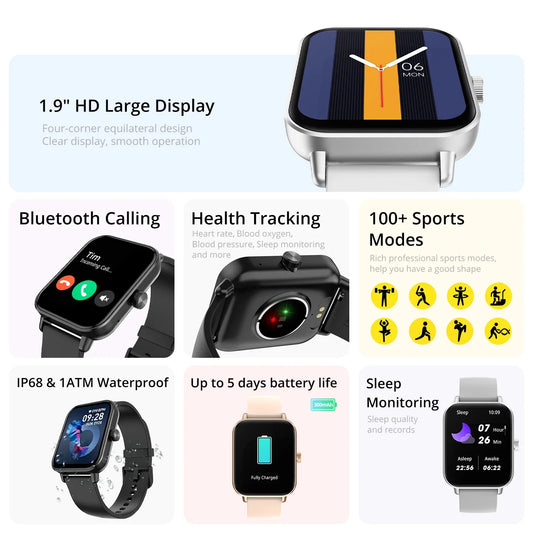 COLMI P81 Voice Calling Smart Watch Ultra 1.9 inch Screen 24H Health Monitor 100+ Sports Modes, Bluetooth Smartwatch Men Wom…
