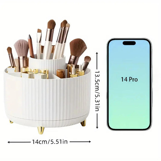 360° Rotating Makeup Organizer - 1pc Plastic Cosmetic Storage with 5 Compartments - Multi-Functional Holder for Brushes - im…
