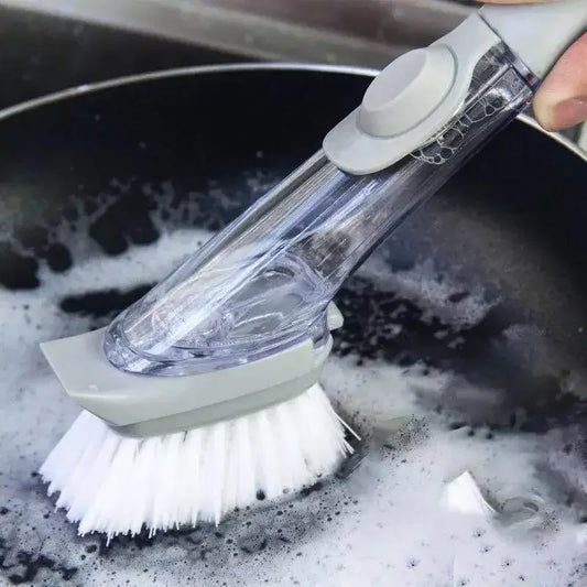 Kitchen Cleaning Brush 2 In 1 Long Handle Cleaing Brush with Removable Brush Sponge Dispenser Dishwashing Brush Kitchen Tool…