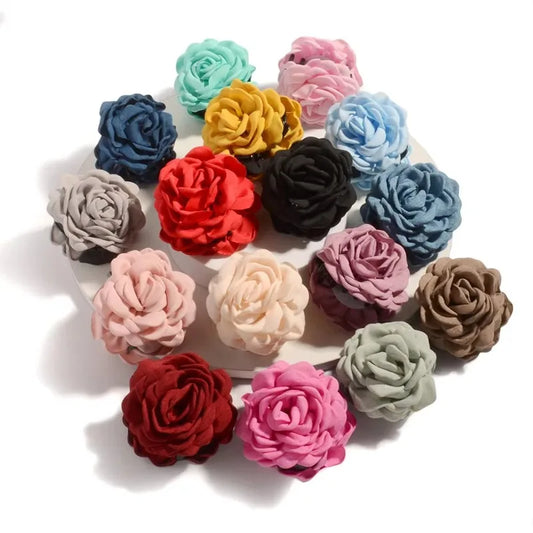 16 Colors Sweat Medium Size Cotton Fabric Rose Flower Hair Claw Clips for Women Korean Ctach Shark Clamp Hair Accessories 20…