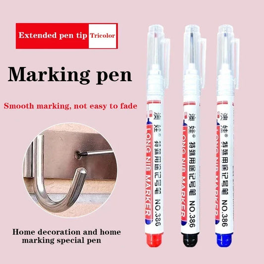 4/12 Pcs Waterproof Long Head Markers Deep Hole Marker Pen for Metal Carpenter Red/Black/Blue/Green Ink Woodworking Tools Ma…