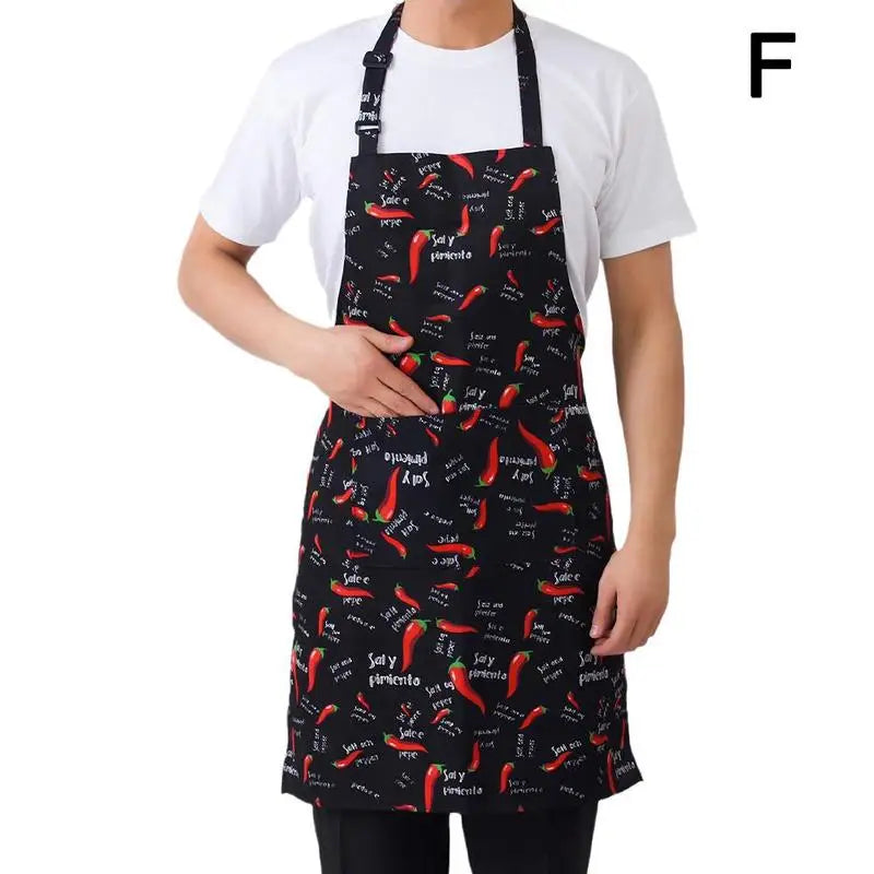 Kitchen Cooking Apron Chef Halterneck Apron With 2 Pockets Catering Sleeveless Aprons Men Woman BBQ Waiter Printing Apron -…