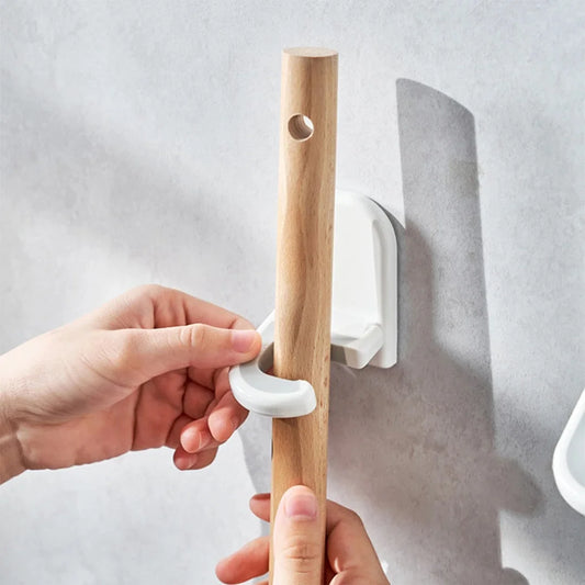 Wall Mount Self Adhesive Broom Mop Holder Hanger Rack Hook Waterproof Multi Purpose Storage Organizer Kitchen Bathroom Acces…