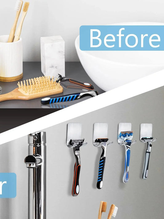 6/2pcs Razor Holder 304 Stainless Steel Men Shaving Shaver Razor Stand Shelf Shaving Razor Storage Rack Bathroom Hook Organi…
