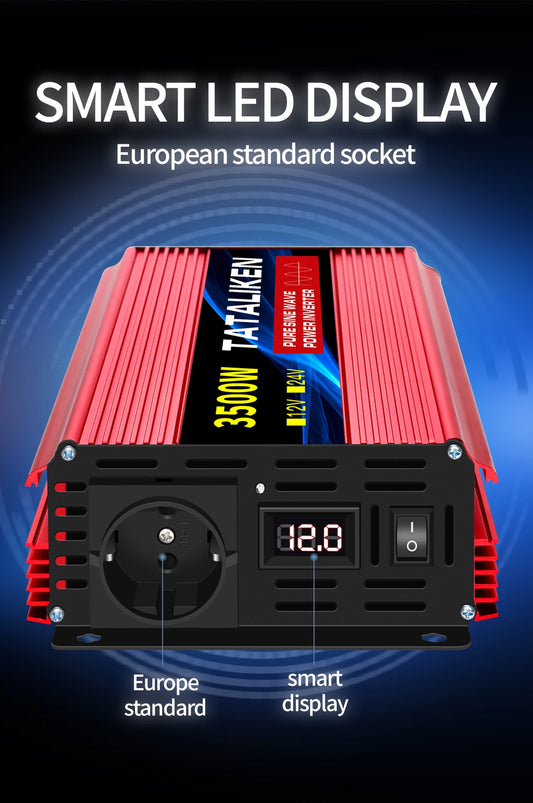 Inverter Pure Sine Wave 2500W/3500W/4500W/5000WDC 12V/24V to AC 220V 230V Voltage Transfer Converter Charging Adapter EU Soc…