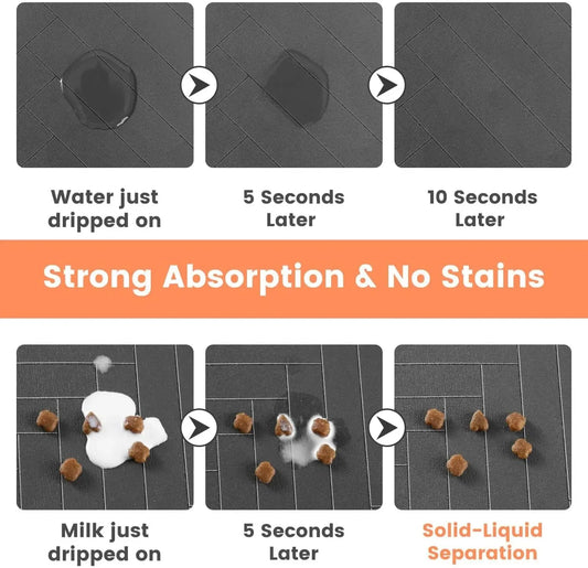 Pet Feeding Mat-Absorbent Pet Placemat Rubber Backing Quick Dry Water Mat for Dog Cat for Food and Water Bowl with Waterproo…