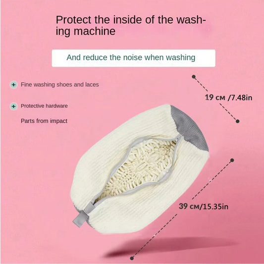 Fluffy Fiber 360 ° Surround Cleaning Shoe Washing Bag - Reusable Durable Machine-Washable Laundry Bag with Zipper Closure(1P…