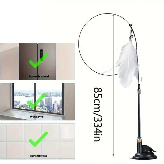Cat Teaser Toy - Interactive Bell & Feather Wand - Long Suction Cup Pole for Exciting Playtime Adventures - Ultimate Cat Toy…