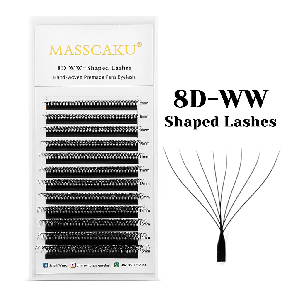 MASSCAKU 3D 4D 5D 6D 7D 8D 10D W Shaped Eyelash Natural Soft Lightweight Individual W Style Premade Fans Eyelashes Extension…