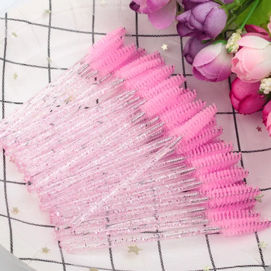 5/25/50 PCS Makeup Brushes Pink Crystal Eyelashes Brush Reusable Fake Lashes Extension Supplies False Eyelash Make up Tool H…