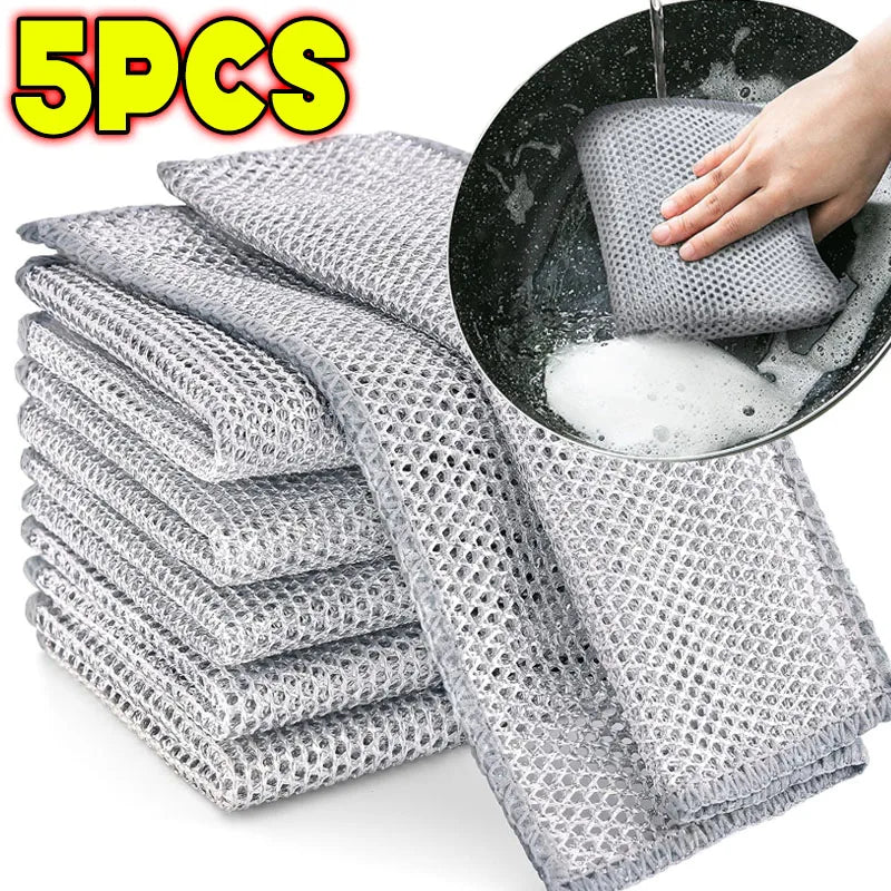 1-20PCS Magic Cleaning Cloth Thickened Double -sided Metal Steel Wire Rags Kitchen Dish Pot Washdishing Cloths Towel Clean T…