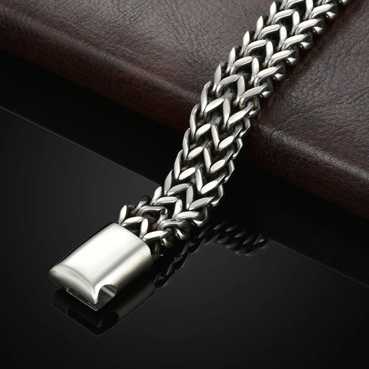 Stainless Steel Braided Double Row Front and Rear Fish Scale Alloy Magnetic Buckle Bracelet with Keel Jewelry New Model - im…