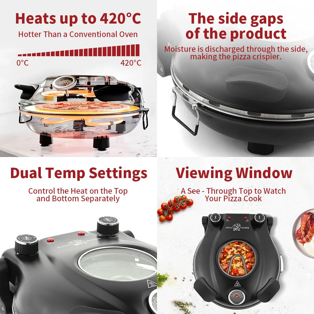 Klaif Electric Pizza Maker, 420℃, 1200 Watt, 5 Separate Temperature Levels, Flame Resistant Stone Plate 1200W 32cm - image 8