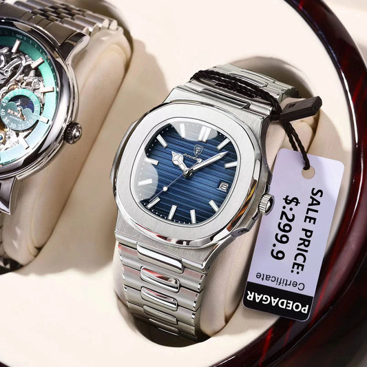 POEDAGAR Square Luxury Men Wristwatch Waterproof Luminous Date Stainless Steel Male Clock Business Sports Quartz Watches For…