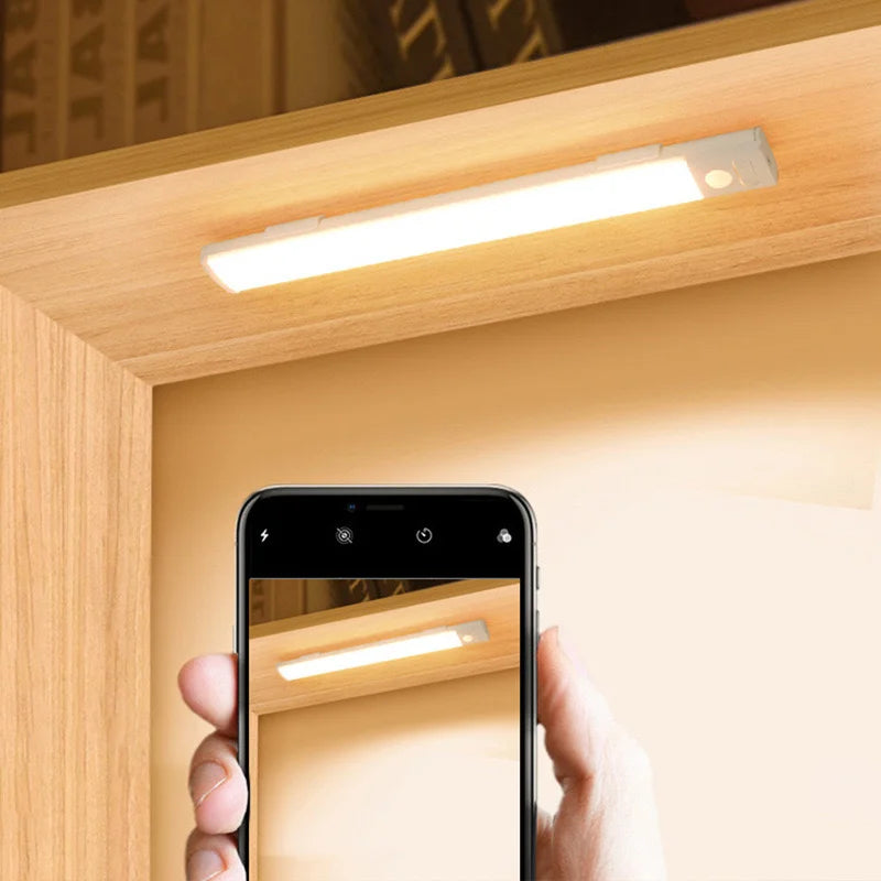 1pc Wireless Rechargeable LED Motion Sensor Cabinet Light - Ideal for Closet, Kitchen, Wardrobe, Stairs - Battery Operated N…