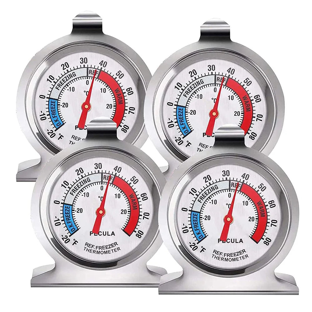 2/4Pcs Refrigerator Thermometer -30~30°C/-20~80°F, Classic Fridge Analog Thermometer Large Dial with Red Indicator Thermomet…