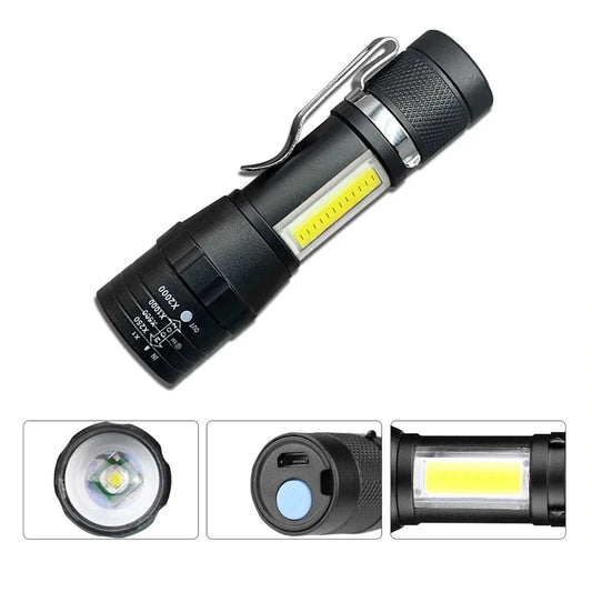 USB Rechargeable Mini Flashlight COB+XPE Portable Built-in Battery Zoomable Small Torch 3 Mode Camping Emergency Flashlights…
