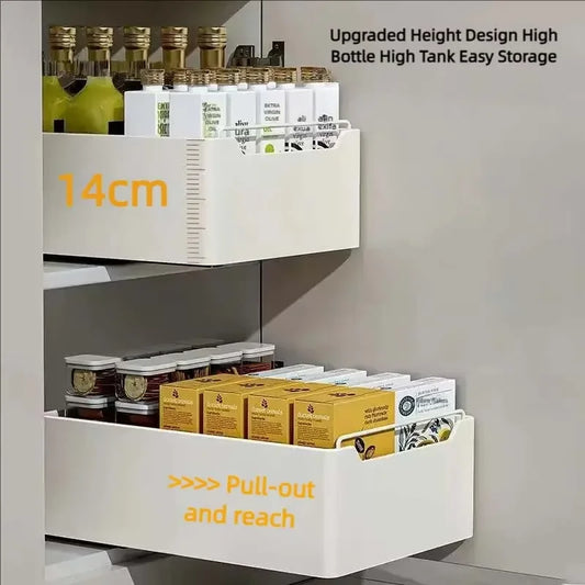New Kitchen Storage Rack with Slide Rails Pull-out Kitchen Drawer Type Storage Tray Spice Box Storage Rack Cabinets Organize…