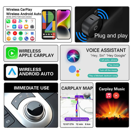 XUDA 2in1 Wireless CarPlay Adapter Android Auto AI Smart Box Car Intelligent Systems For VW Toyota Nissan Honda Ford Benz -…