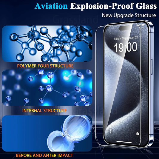 4Pcs Tempered Glass For iPhone 16 15 14 13 12 11 Pro Max Screen Protector For iPhone 7 8 Plus X XS Max XR Protective Glass F…
